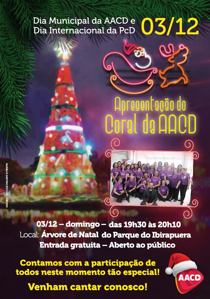 Apresentação natalina do Coral da AACD (03/12,às&nbsp;19:30)