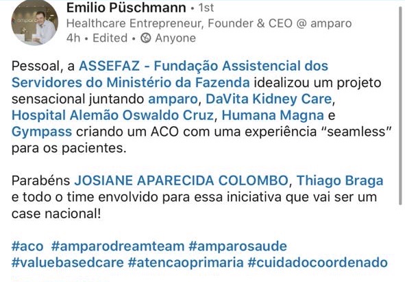 Amparo Saude integra Projeto de ACO, da Assefaz&nbsp;🇧🇷
