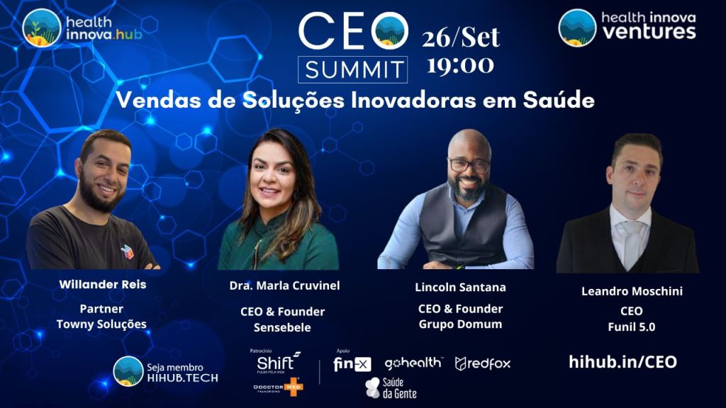 Vendas de Soluções Inovadores em Saúde (26/Set, 19:00)&nbsp;HIHUB.TECH🌎♾️🚀