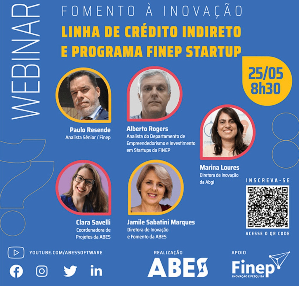 ABES e Finep convidam para um bate-papo sobre financiamento à inovação!&nbsp;(25/05,08:30)