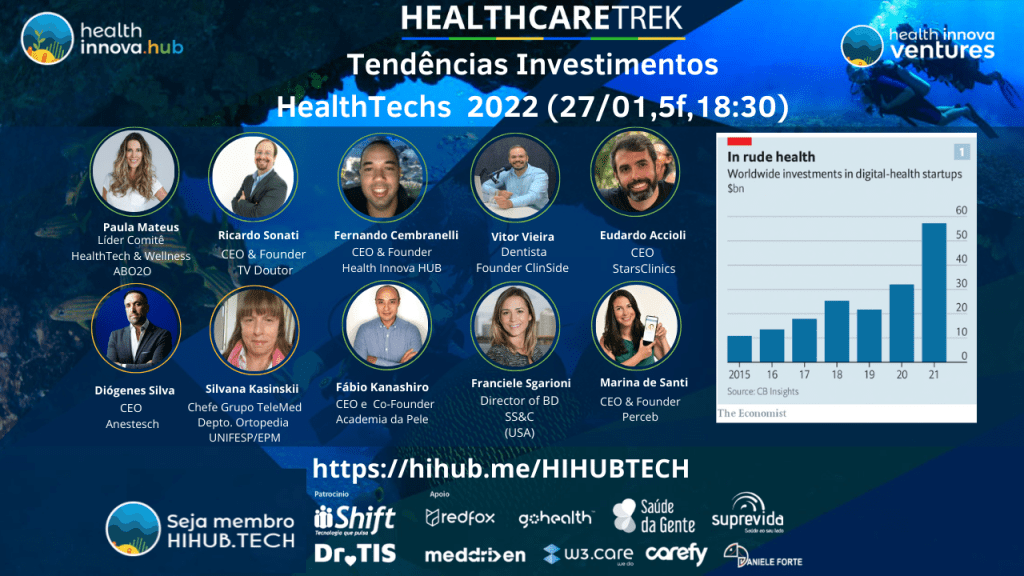 Tendências de Investimentos em HealthTechs 2022 HIHUB.TECH🌎 (27/01,5f,18:30)