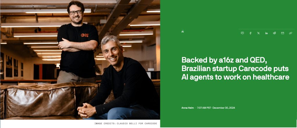 Backed by a16z and QED, Brazilian startup Carecode puts AI agents to work on healthcare (HIHUB🌎Health Innovation♾️Leaders🧬NEWS)