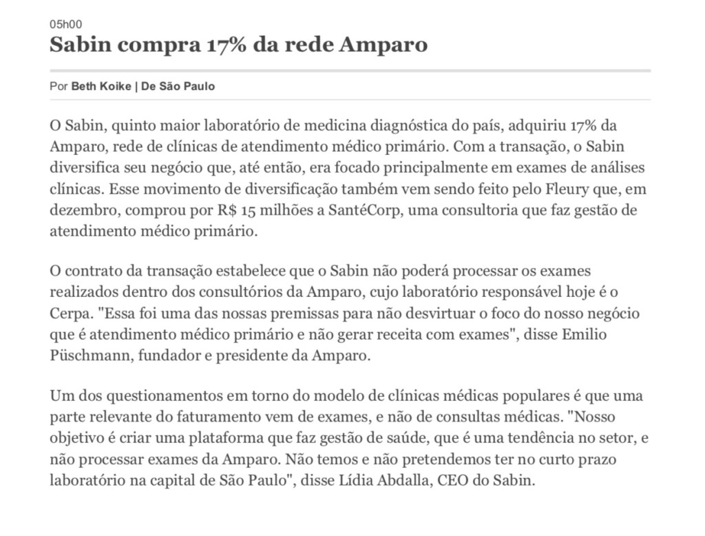 Lab. Sabin investe em Amparo&nbsp;Saude!