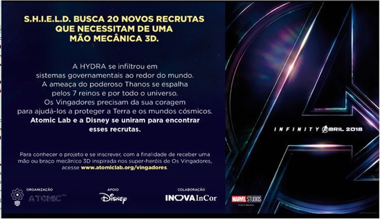 S.H.I.E.LD busca 20 recrutas para receber uma SUPER mão mecânica 3D! Uma realização Atomic Labs, c/ apoio Disney e colaboração&nbsp;INOVAIncor