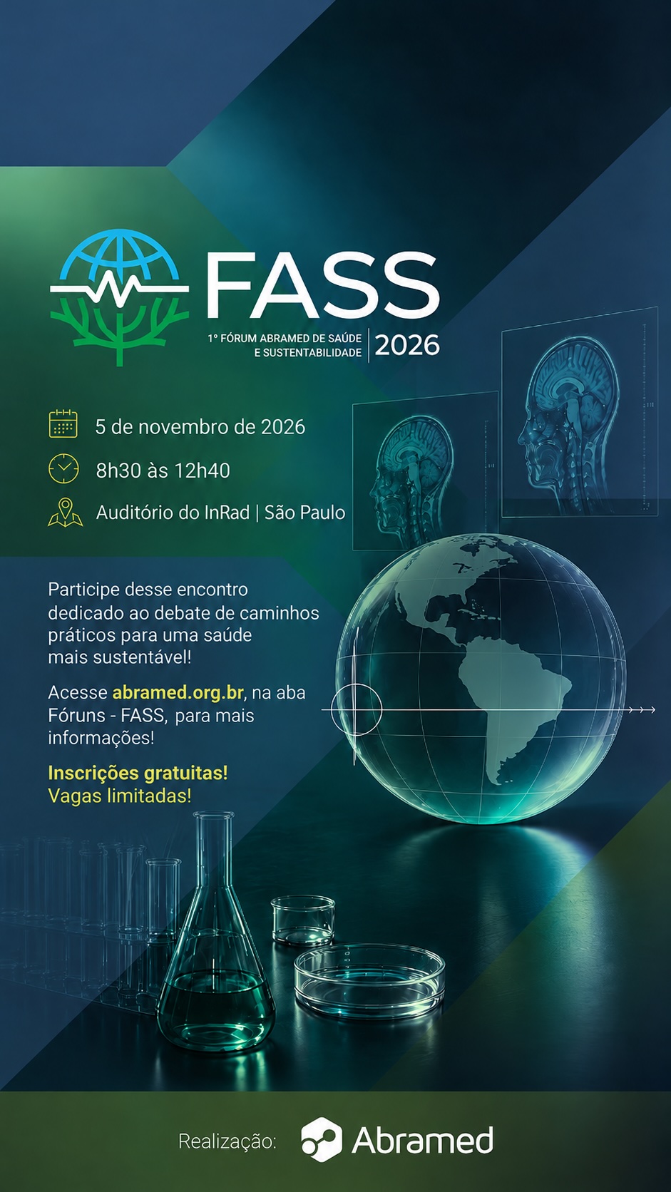 CONVITE✨1º FÓRUM DE SAÚDE E SUSTENTABILIDADE Abramed e LANÇAMENTO Caderno ESG com INDICADORES e INICIATIVAS das Associadas. (05/Nov/26, 08:30-12:40, Auditório INRAD, GRATUITO, VAGAS&nbsp;LIMITADAS)